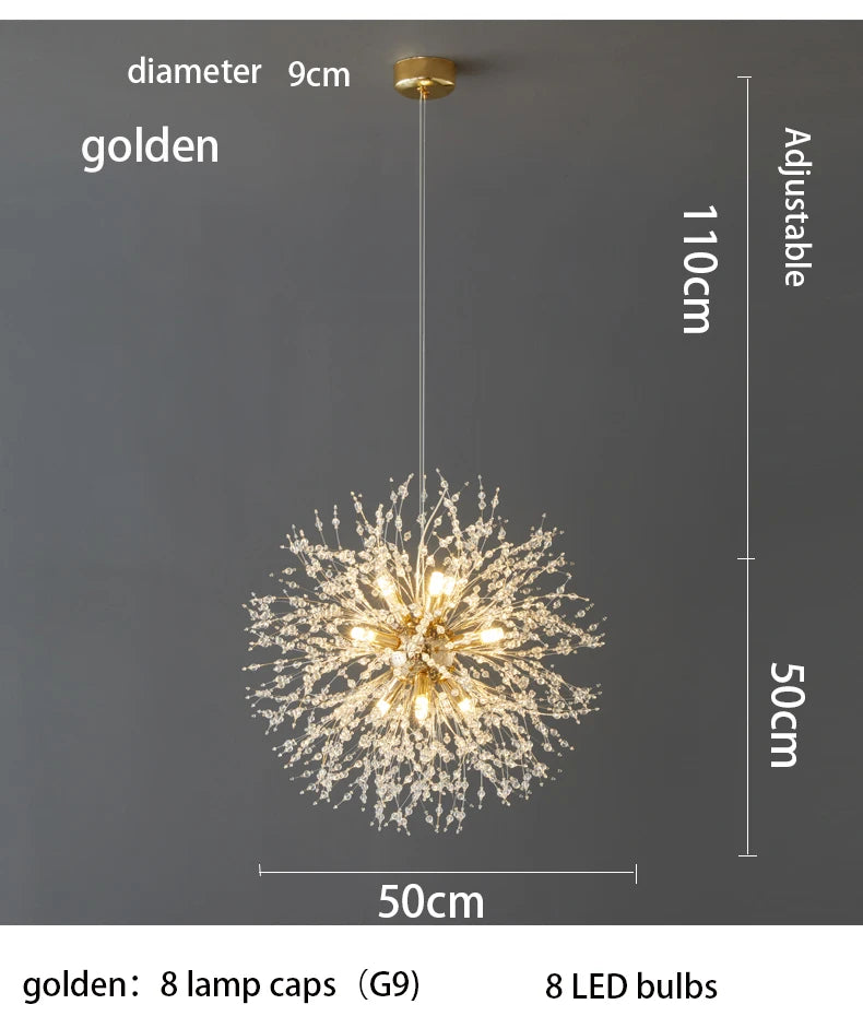 Ciondolo Led In Cristallo Dente Di Leone Illuminazione Moderna Per Soggiorno E Bar Finitura Cromata Lucida