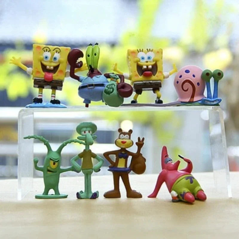 Set di Action Figure di Spongebob, Mini Bambole Cartoon, Decorazioni per Acquario, Accessori per Paesaggistica, Regali di Compleanno