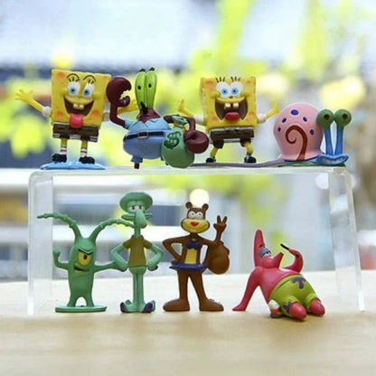 Set di Action Figure di Spongebob, Mini Bambole Cartoon, Decorazioni per Acquario, Accessori per Paesaggistica, Regali di Compleanno