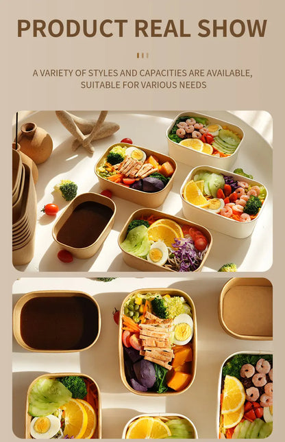 25 pz/set Scatole di Carta Kraft Usa E Getta Scatole per il Pranzo con Coperchi Ciotole per Imballaggio di Fast Food Bento Box per la Catering Da Asporto