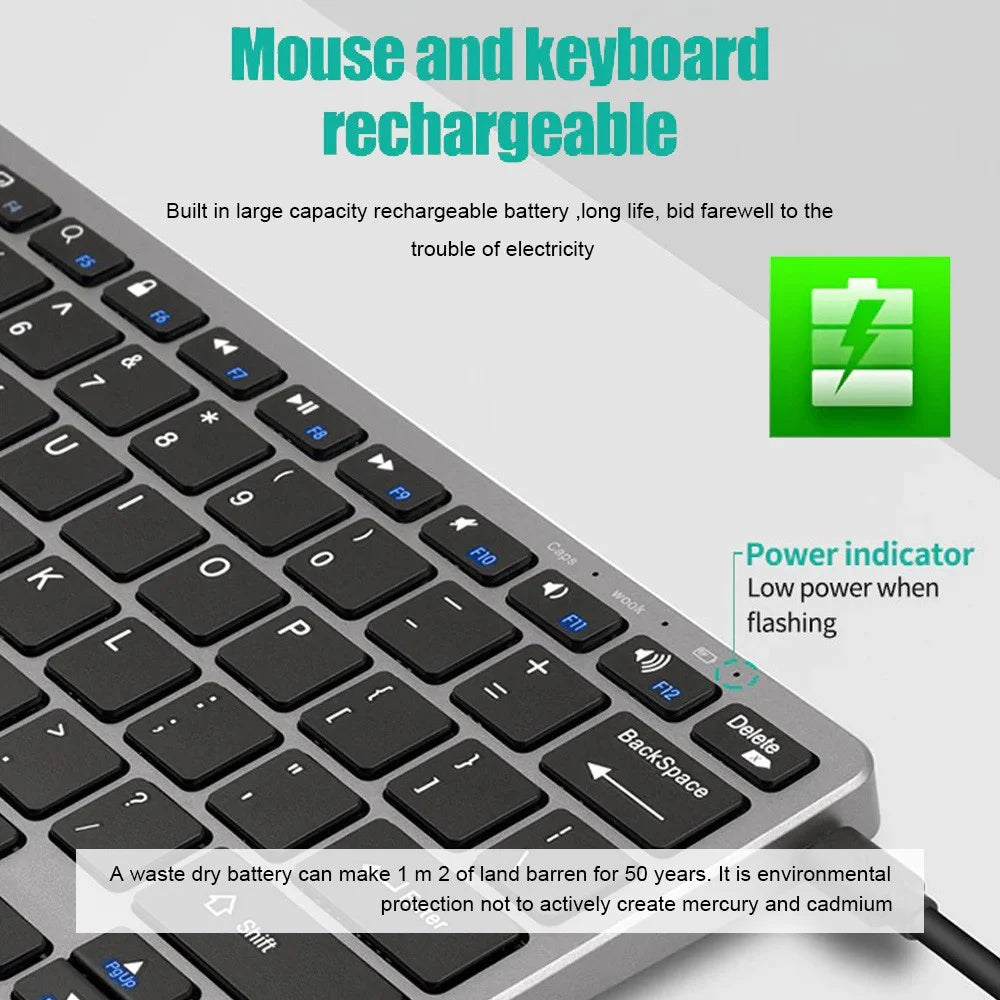 Set tastiera e mouse wireless 2.4G, combo tastiera e mouse Bluetooth 5.0, 2 modalità, mini tastiera e mouse per accessori PC portatili