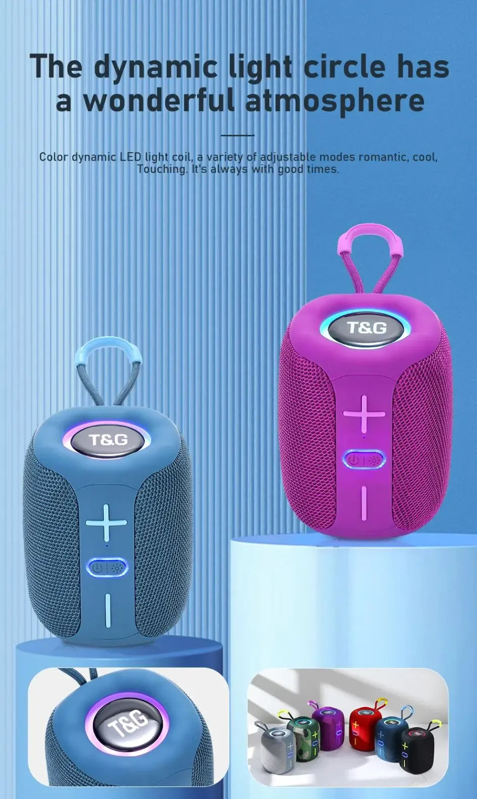 TG658 Altoparlante Bluetooth Portatile con Subwoofer Colonna Mini Bass Riproduzione Musicale per Android iOS PC Laptop