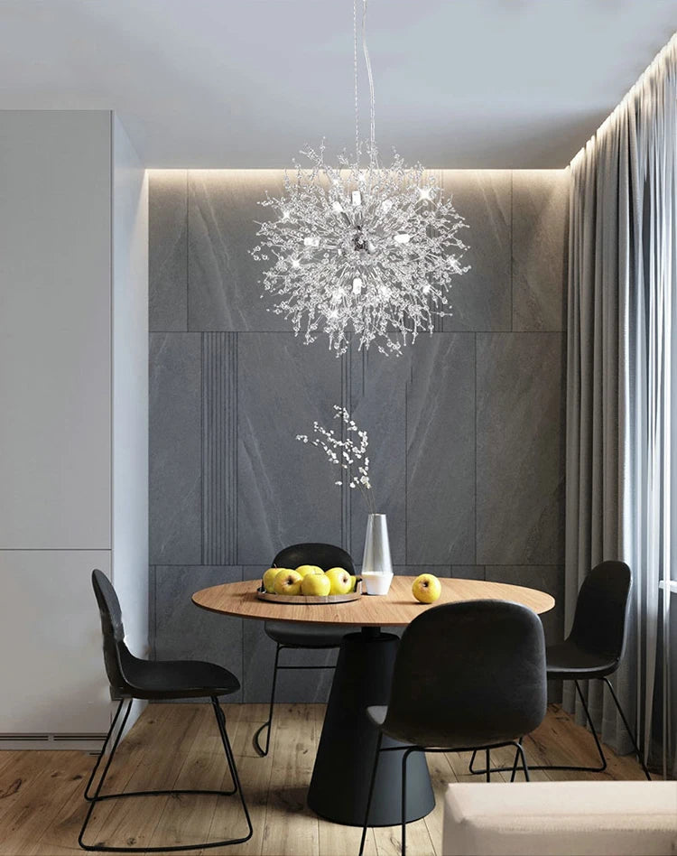 Ciondolo Led In Cristallo Dente Di Leone Illuminazione Moderna Per Soggiorno E Bar Finitura Cromata Lucida