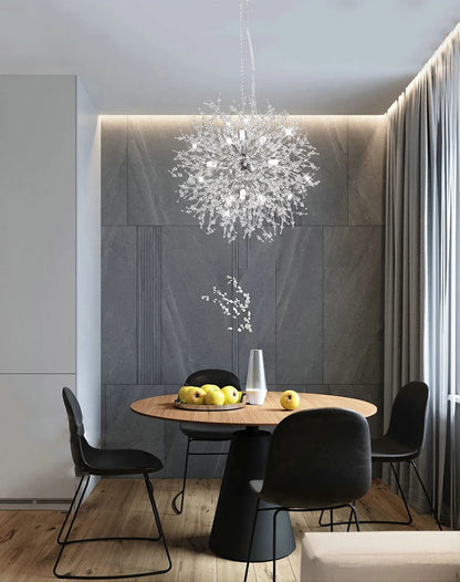 Ciondolo Led In Cristallo Dente Di Leone Illuminazione Moderna Per Soggiorno E Bar Finitura Cromata Lucida