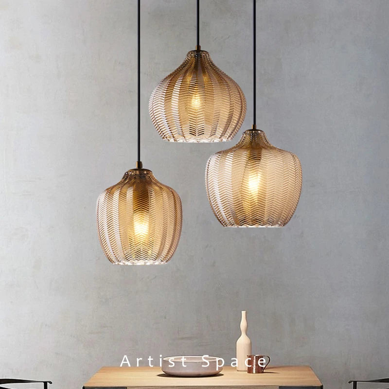 Lampada a Sospensione Moderna Nordico Led in Vetro Ambrato