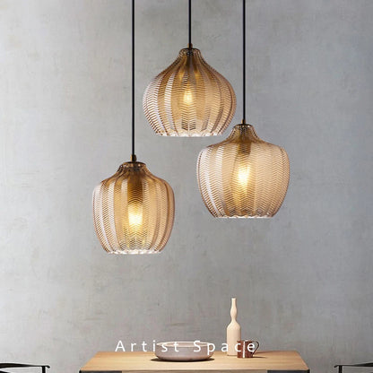 Lampada a Sospensione Moderna Nordico Led in Vetro Ambrato