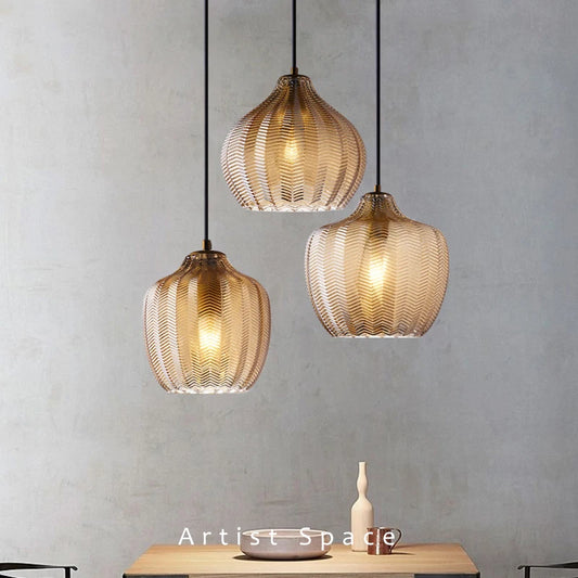 Lampada a Sospensione Moderna Nordico Led in Vetro Ambrato