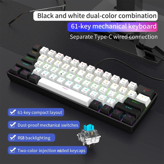 Tastiera meccanica da gioco cablata al 60% Mini layout ultra compatto retroilluminato RGB per giocatori PC/Mac e tipisti Design facile da viaggio