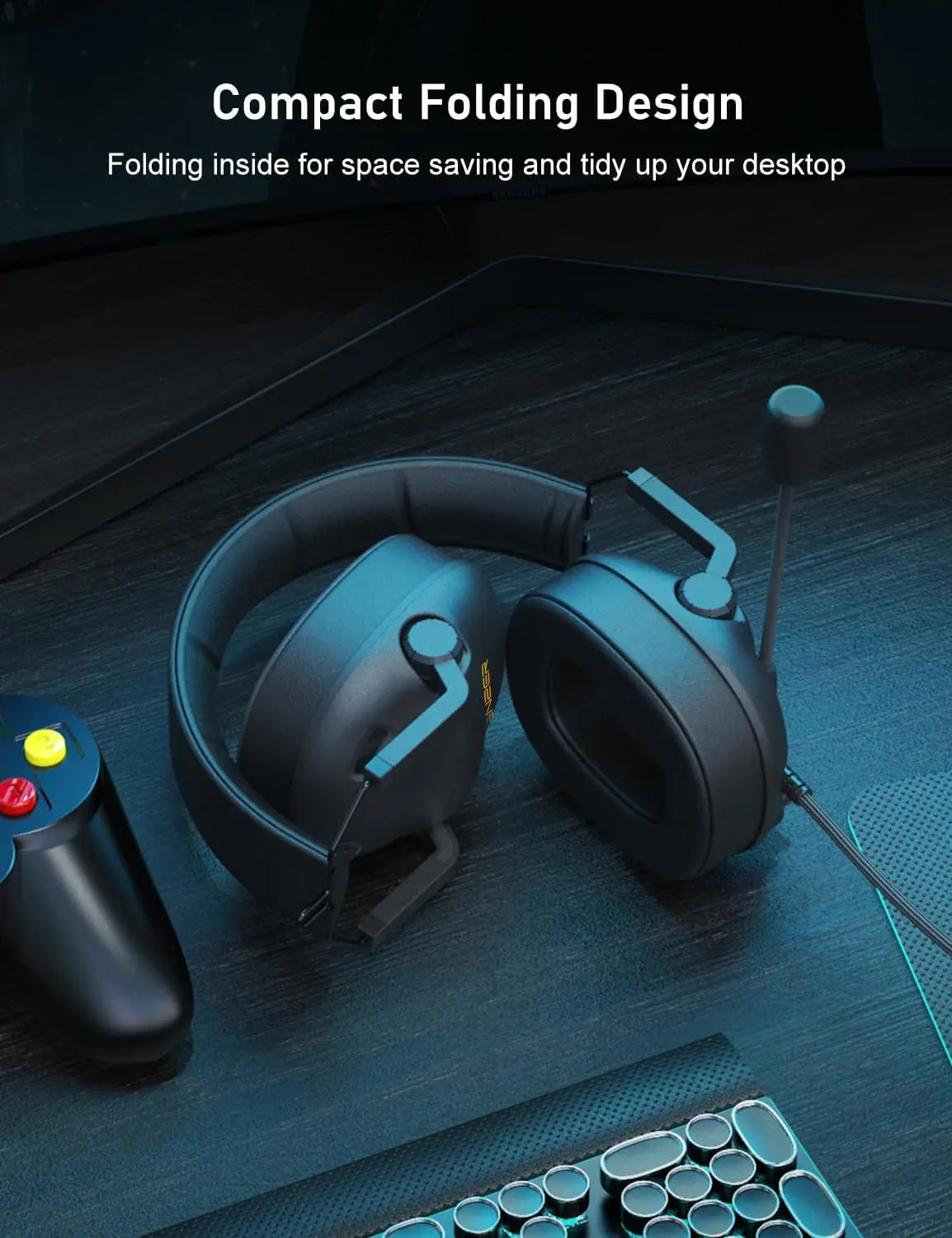 SENZER SG500 Surround Sound Pro Cuffie da gioco con microfono con cancellazione del rumore - Cuffie pieghevoli portatili per PC, PS4, PS5, Xbox