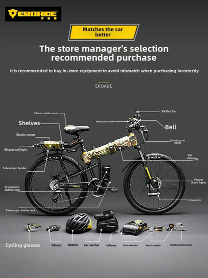 Bici Pieghevole Da Montagna Ultra Leggera Per Adulti Telaio Alluminio 18 Velocità Freno Disco Shimano