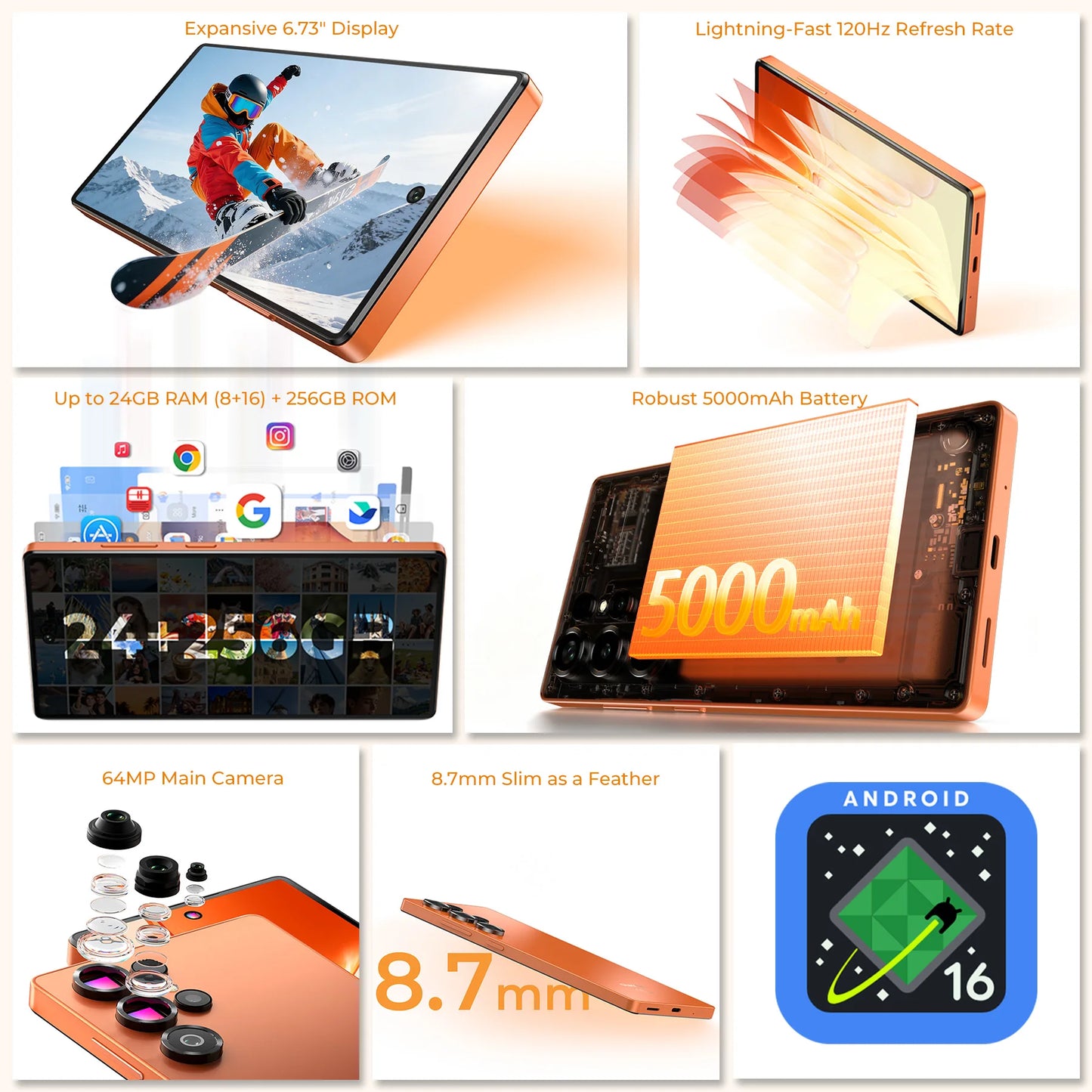 Smartphone OUKITEL C66 Android 16, Telefono 6.73” HD+ 24GB(8+16)+256GB, 5150mAh Dual 4G NFC, 120Hz, Fotocamera Principale 64MP