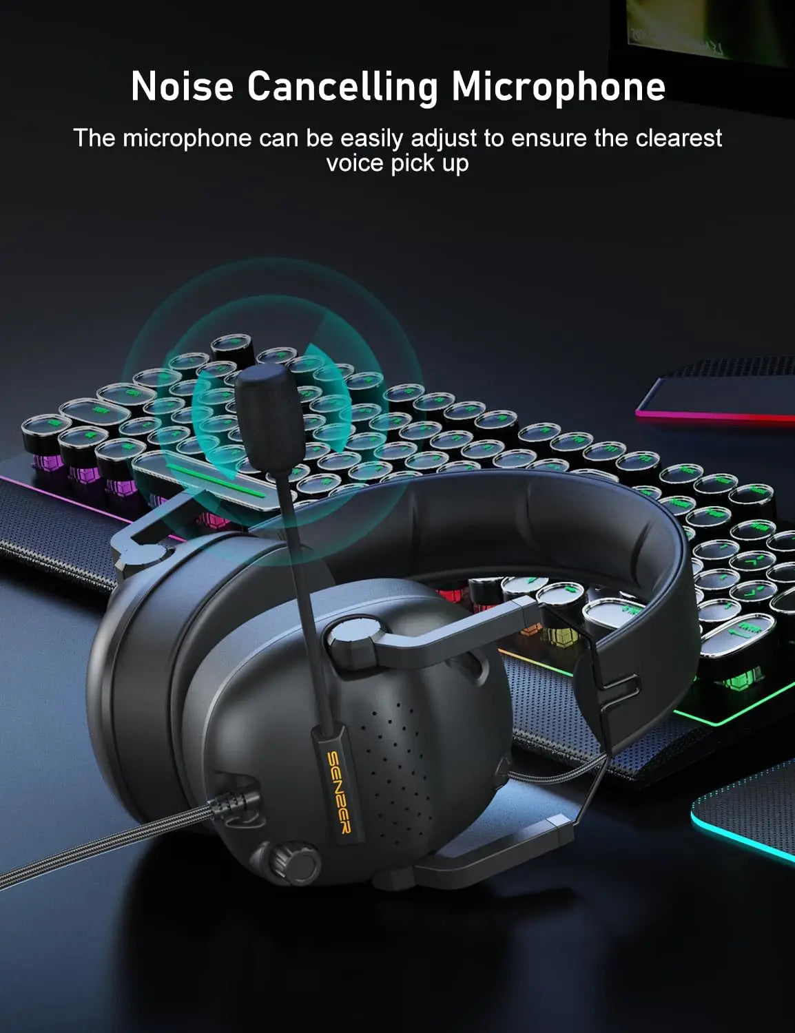 SENZER SG500 Surround Sound Pro Cuffie da gioco con microfono con cancellazione del rumore - Cuffie pieghevoli portatili per PC, PS4, PS5, Xbox