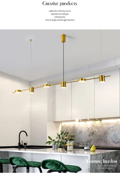 Lampada A Sospensione Postmoderna Tre Teste Per Ristorante In Ferro Nero E Oro Illuminazione Minimal Nordica Di Lusso