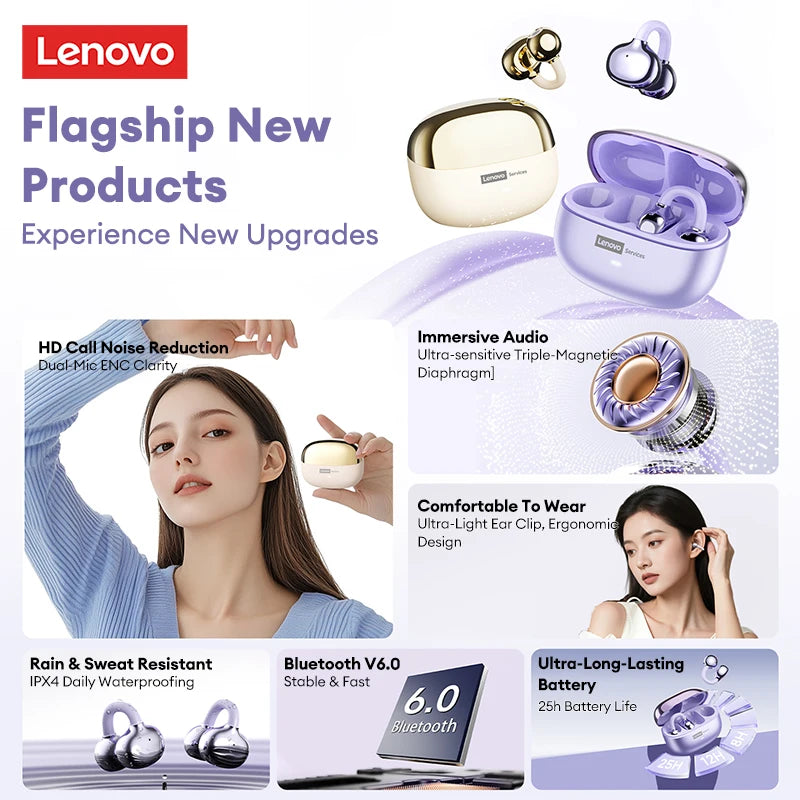 Lenovo LE302 Auricolari Bluetooth 6.0 Con Cancellazione Del Rumore, Lunga Durata Batteria, Microfono E Siri