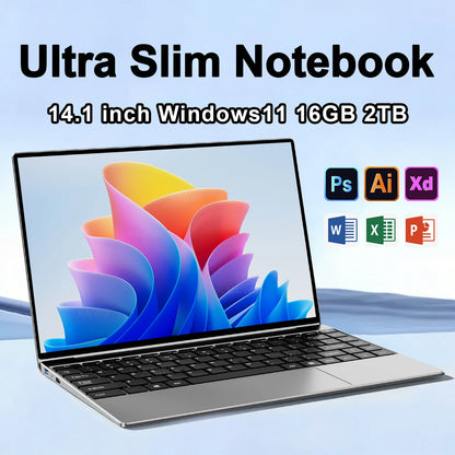 NAIWO 2026 Laptop Ultra Sottile 14.1" Windows 11, 16GB 2TB SSD, Notebook da Gaming Intel 4405U, Display 1920*1080, Computer per Ufficio e Studio