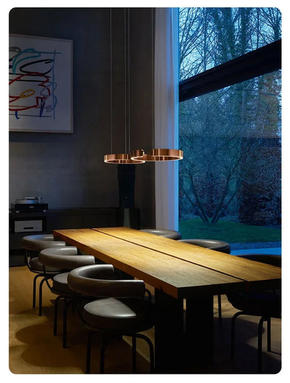 Lampada LED Circolare Sospesa Moderna Oro Rosa Bianco Nero Per Soggiorno E Sala Da Pranzo