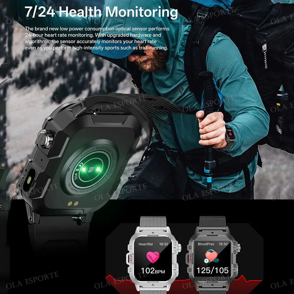 2025 Nuova Torcia Elettrica Militare Astuto Della Vigilanza Degli Uomini IP68 5ATM Sport All'aria Aperta Fitness Tracker Monitor di Salute 1.44 Pollici BT Chiamata Smartwatch