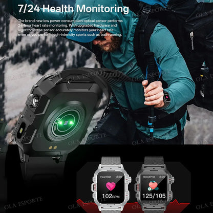 2025 Nuova Torcia Elettrica Militare Astuto Della Vigilanza Degli Uomini IP68 5ATM Sport All'aria Aperta Fitness Tracker Monitor di Salute 1.44 Pollici BT Chiamata Smartwatch
