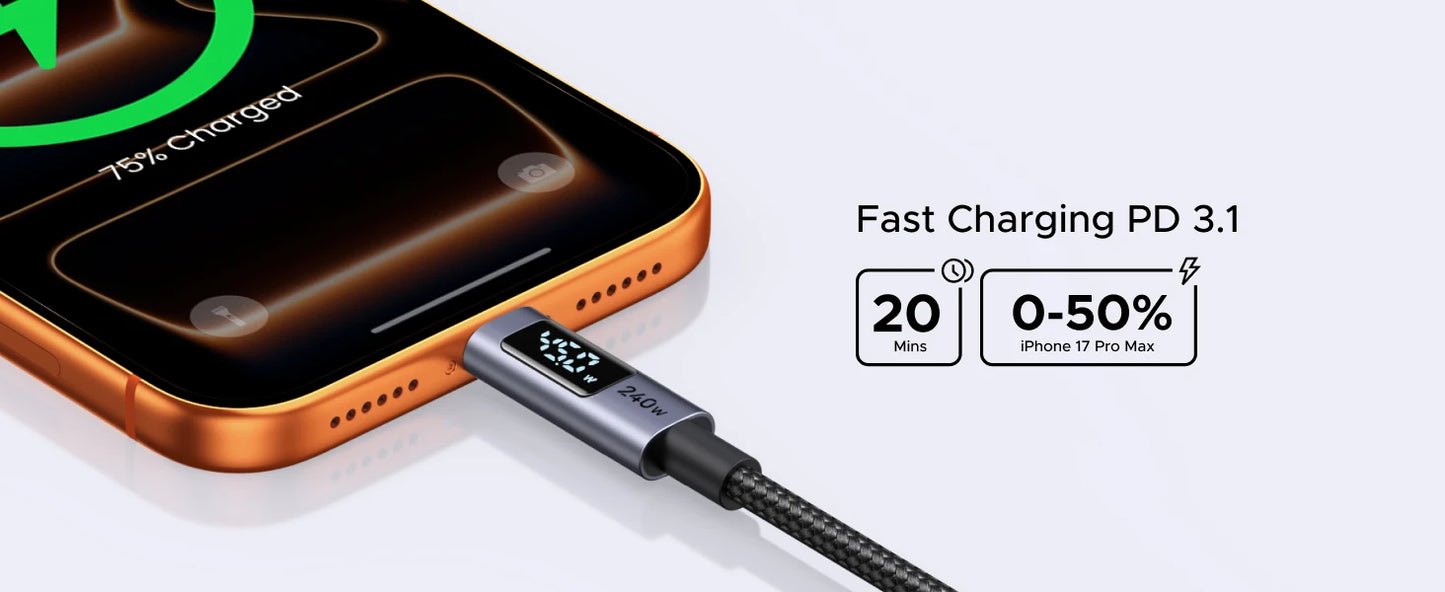 Cavo USB-C PD3.1 240W Ricarica Veloce e Trasferimento Dati, Corpo in Alluminio Nylon Intrecciato