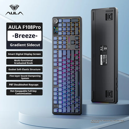 AULA F108 PRO Tastiera meccanica Layout personalizzato al 100% Retroilluminazione RGB Tastiera da gioco con interruttore Hifi Bluetooth senza fili