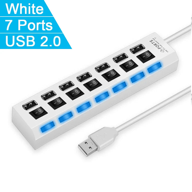 Espansore Usb Hub 2.0 Ad Alta Velocità Con 4 Porte E Interruttore Led Per Pc Portatile