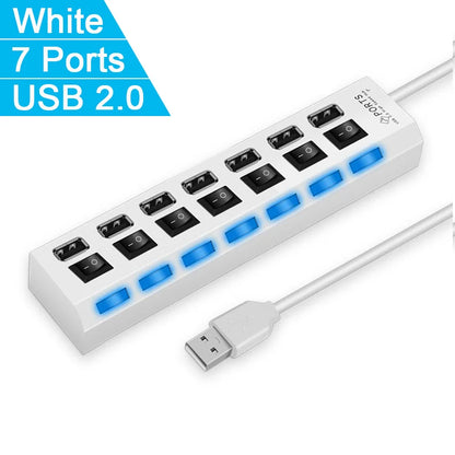 Espansore Usb Hub 2.0 Ad Alta Velocità Con 4 Porte E Interruttore Led Per Pc Portatile