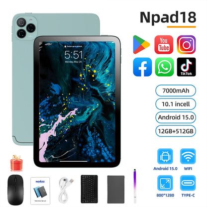 Tablet 10,1 Pollici 4G Con Chiamate RAM 12GB Memoria Interna 512GB Dual SIM Android 14 Batteria 6000mAh
