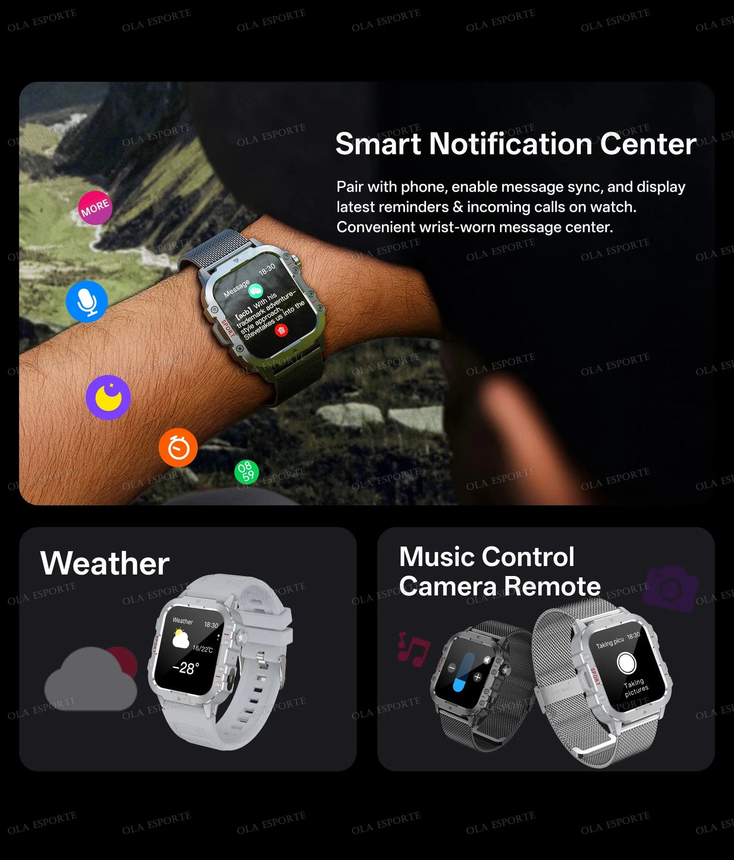 2025 Nuova Torcia Elettrica Militare Astuto Della Vigilanza Degli Uomini IP68 5ATM Sport All'aria Aperta Fitness Tracker Monitor di Salute 1.44 Pollici BT Chiamata Smartwatch