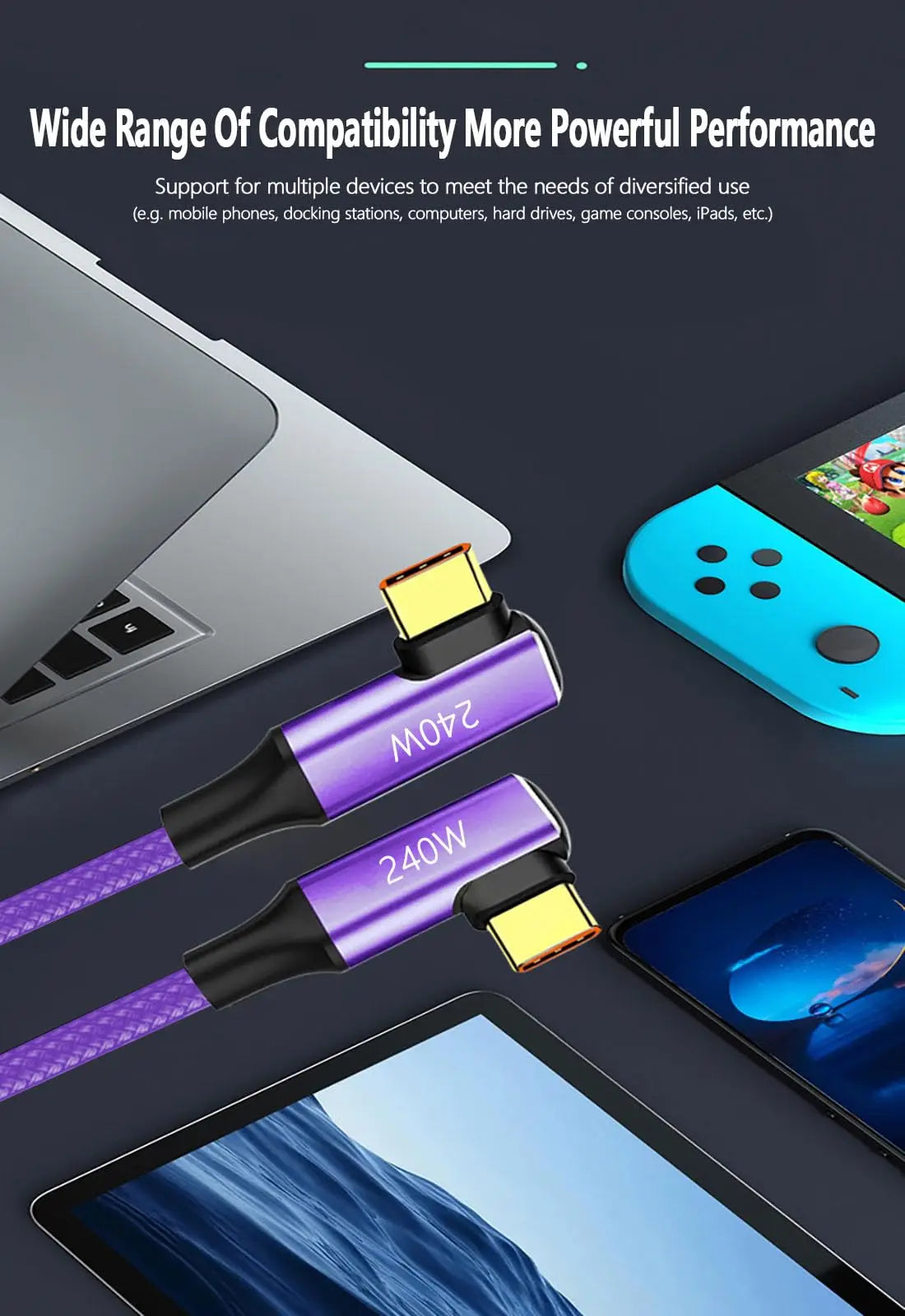 Cavo Usb C A Usb C Ricarica Veloce 240W 6A Compatibile Con iPhone 15 Pro Max Samsung S24 S23 S22 Xiaomi MacBook