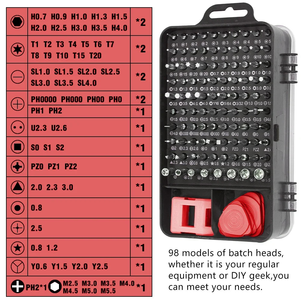 Set Cacciaviti Di Precisione 115 In 1 Magnetici Per Riparazioni Laptop MacBook Smartphone