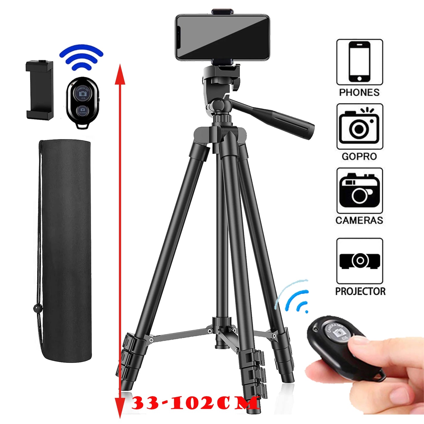 Treppiede Per Smartphone In Alluminio 102 Cm Con Registrazione Video E Supporto Fotografico Universale Bluetooth