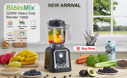 BioloMix Frullatore Potente 2200 W Con Contenitore In Tritan Da 2 L BPA Free Timer Per Frullati Di Ghiaccio