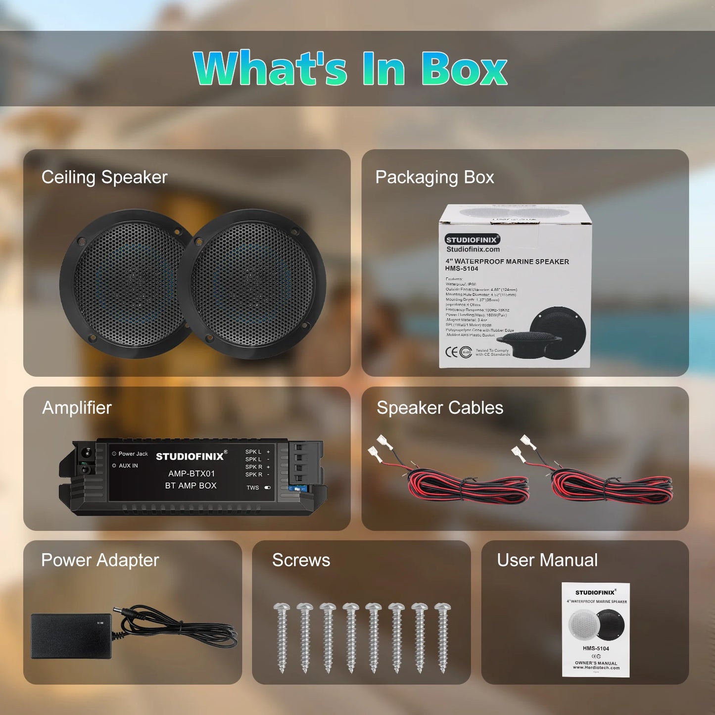 STUDIOFINIX 2PCS 4" Altoparlanti Bluetooth da soffitto impermeabili - Kit altoparlanti marini da 160 W per bagno cucina casa camper all'aperto