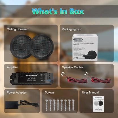 STUDIOFINIX 2PCS 4" Altoparlanti Bluetooth da soffitto impermeabili - Kit altoparlanti marini da 160 W per bagno cucina casa camper all'aperto