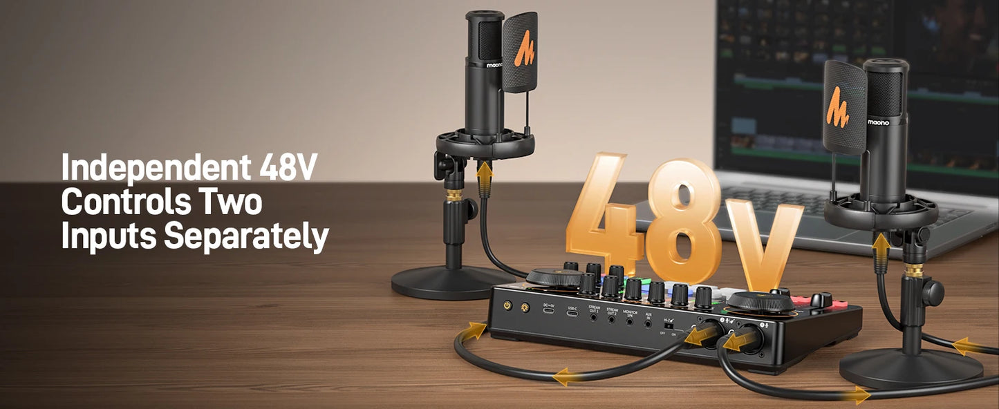 MaonoCaster E2 Gen2 Interfaccia Audio Mixer con Doppio Ingresso XLR per Podcast, Streaming Live e Gaming
