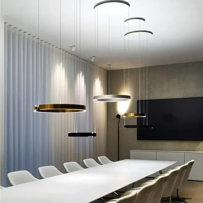 Lampada LED Circolare Sospesa Moderna Oro Rosa Bianco Nero Per Soggiorno E Sala Da Pranzo
