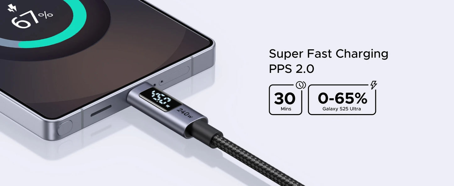 Cavo USB-C PD3.1 240W Ricarica Veloce e Trasferimento Dati, Corpo in Alluminio Nylon Intrecciato