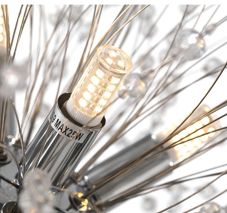 Ciondolo Led In Cristallo Dente Di Leone Illuminazione Moderna Per Soggiorno E Bar Finitura Cromata Lucida