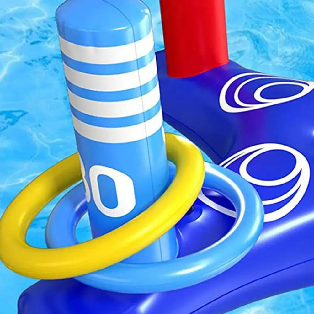 Set Giochi Galleggianti Per Piscina Con Canestro Gonfiabile E Anelli Lancio Per Famiglie E Adulti