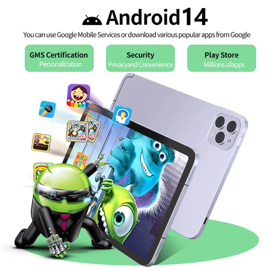 Tablet 10.1 Pollici 12GB Ram 128GB Octa Core 7000mAh Android 14 Google Play Chiamate 4G LTE Versione Globale