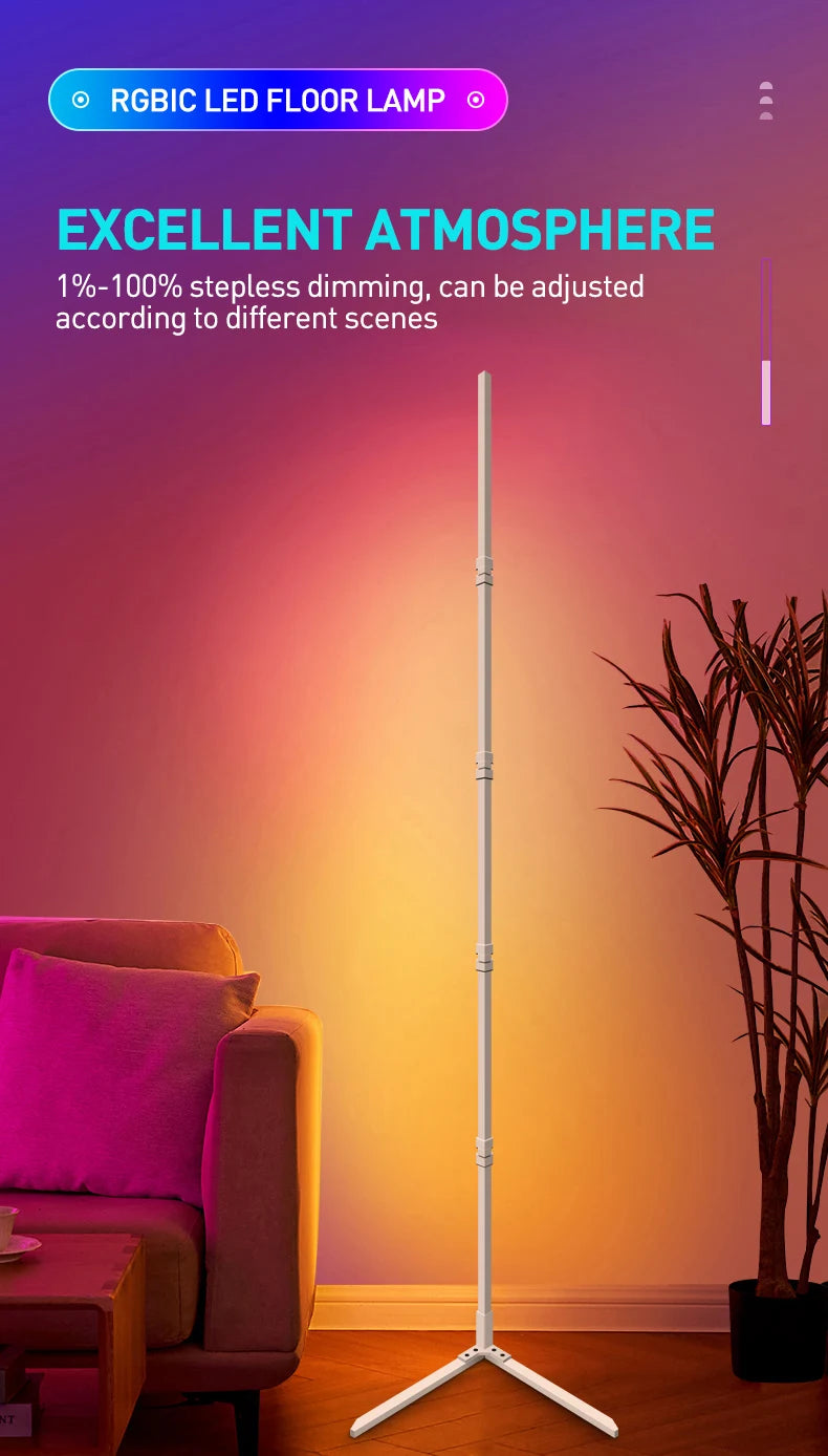 Lampada Da Terra Tuya Rgb 180 cm Bianca, Smart Con App E Telecomando, Illuminazione Led Moderna E Atmosferica