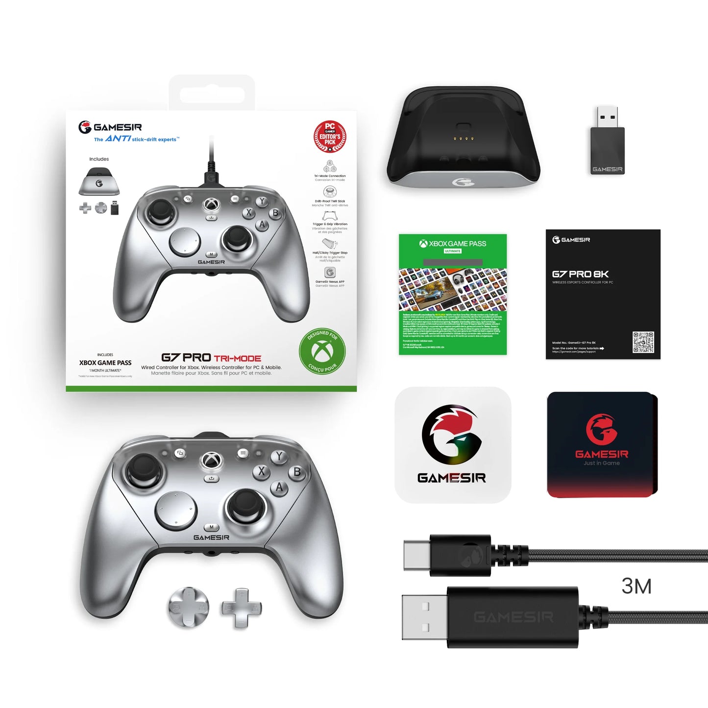 Controller GameSir G7 Pro per Xbox Series X | S, Xbox One X | S, Steam, PC, Telefono Android - Effetto Hall, Base di ricarica, Giroscopio