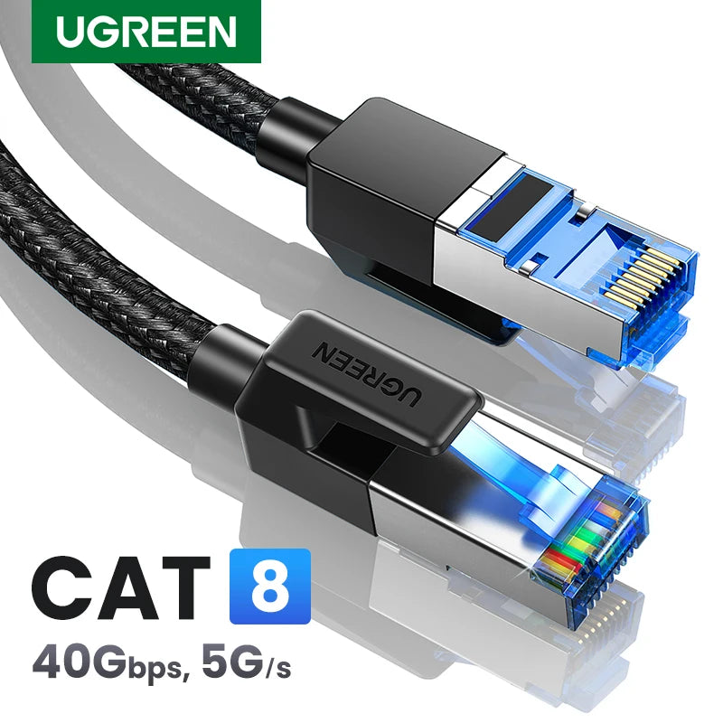 Cavo Ethernet UGREEN CAT8 40Gbps 2000MHz CAT 8 Cavo Lan Internet intrecciato in cotone per rete per PC portatile Cavo PS5 4 RJ45