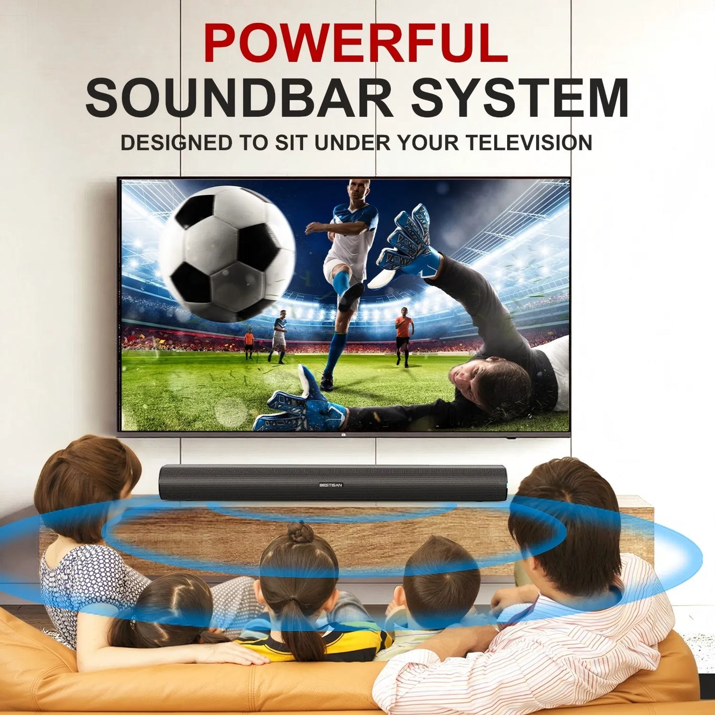 Sistema Soundbar Potente da 60W con Audio Stereo 3D, Modalità di Ingresso BT AUX OPT HDMI USB per TV, PC, Proiettore, Smartphone, Tablet