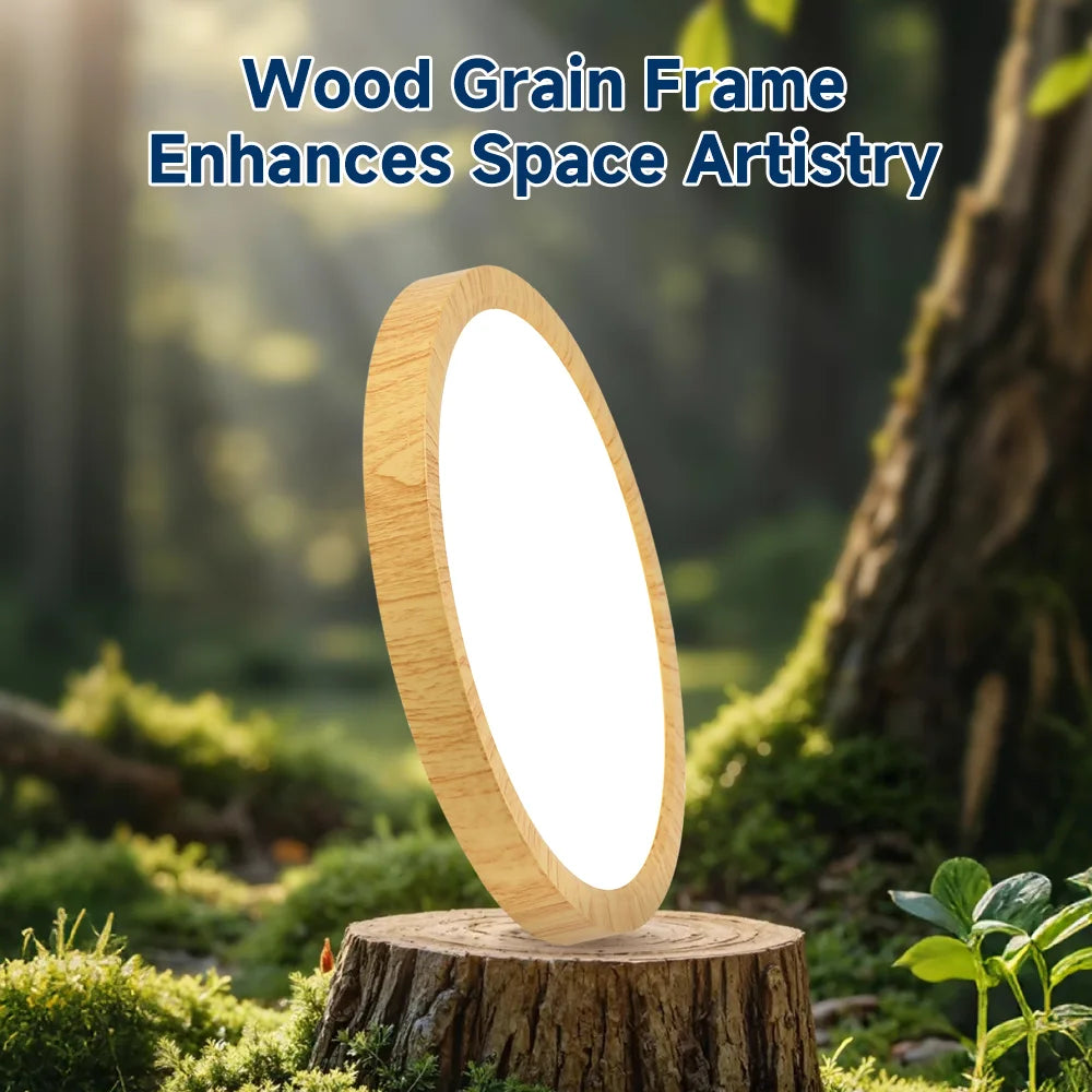 Plafoniera LED Ultra Sottile 2,2 Cm Impermeabile Con Venature Del Legno, 3 Colori Dimmerabili