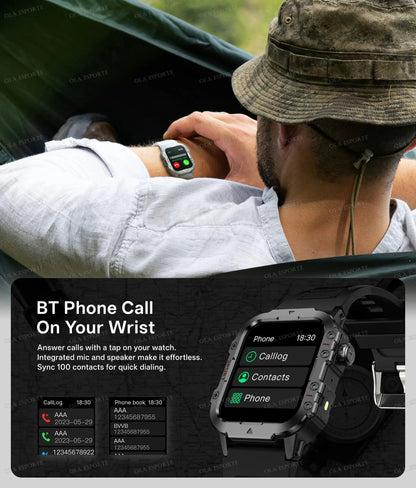 2025 Nuova Torcia Elettrica Militare Astuto Della Vigilanza Degli Uomini IP68 5ATM Sport All'aria Aperta Fitness Tracker Monitor di Salute 1.44 Pollici BT Chiamata Smartwatch