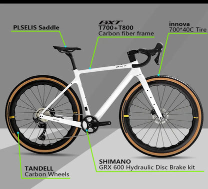 Bici Gravel In Fibra Di Carbonio 700C GRX 600 11 Velocità Con Ruote E Forcella In Carbonio