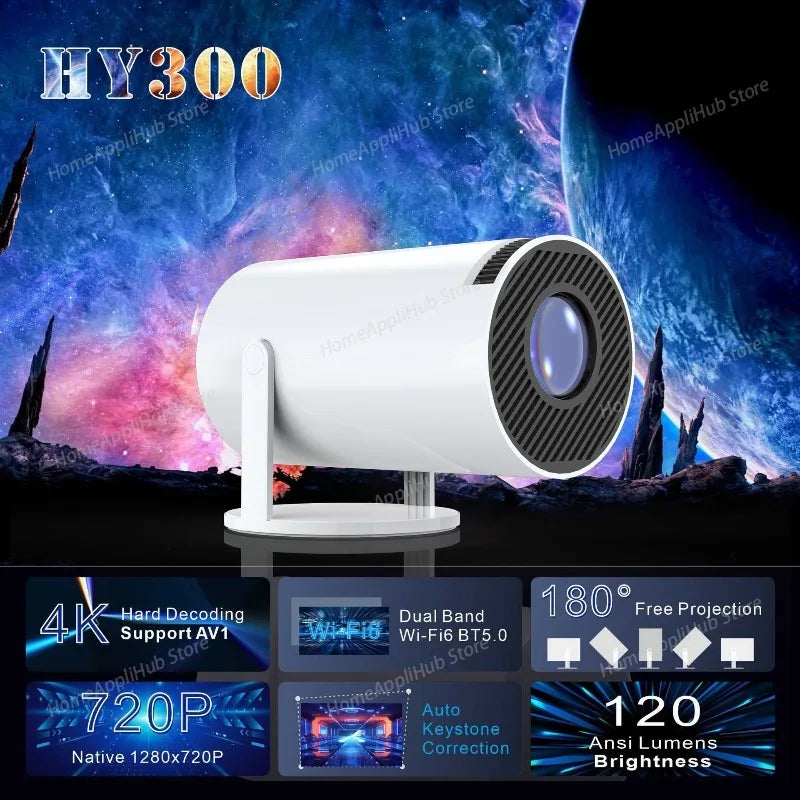 Proiettore Portatile HY300 4K LCD, Proiezione Wireless, Schermo 40-130 Pollici, Android Mirroring