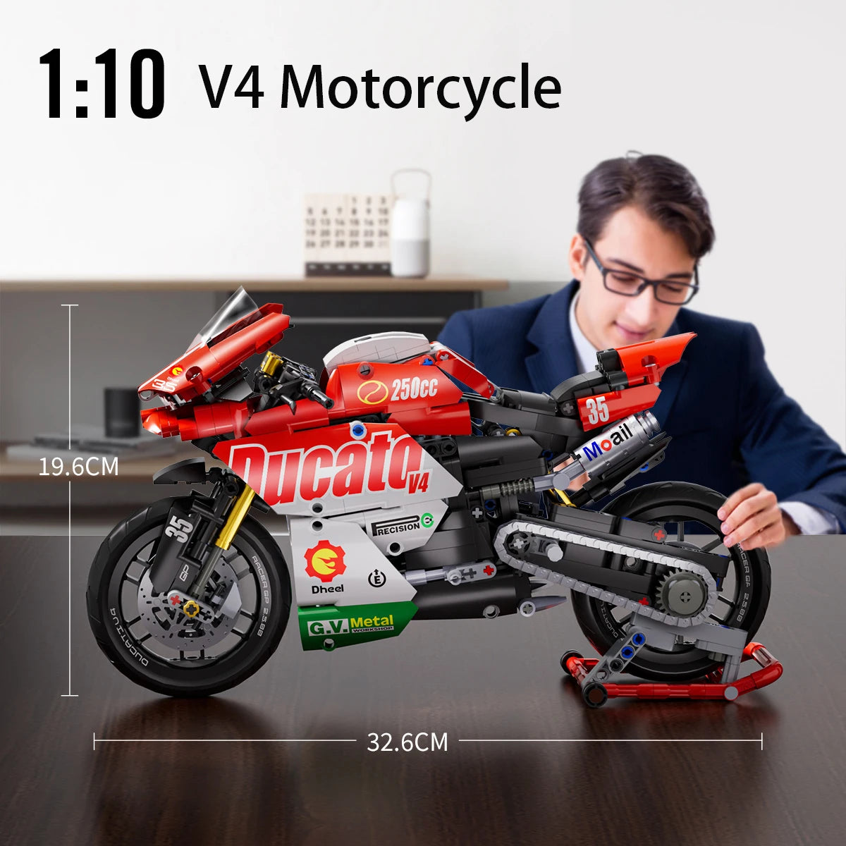 Set Blocchi Moto V4s Racing Con Supporto Esposizione Gioco STEM Per Adulti E Bambini Regalo Unisex