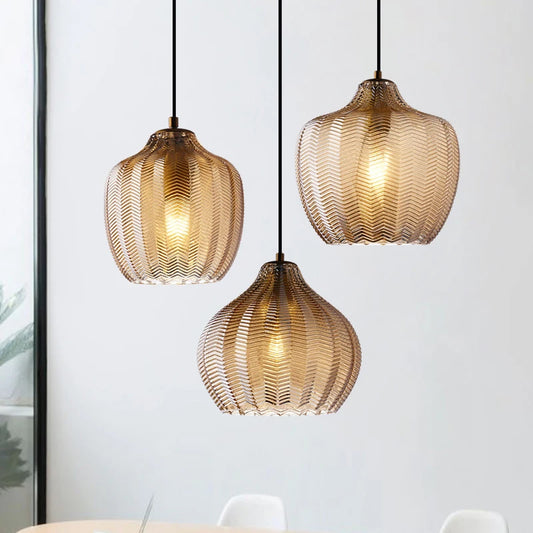 Lampada a Sospensione Moderna Nordico Led in Vetro Ambrato